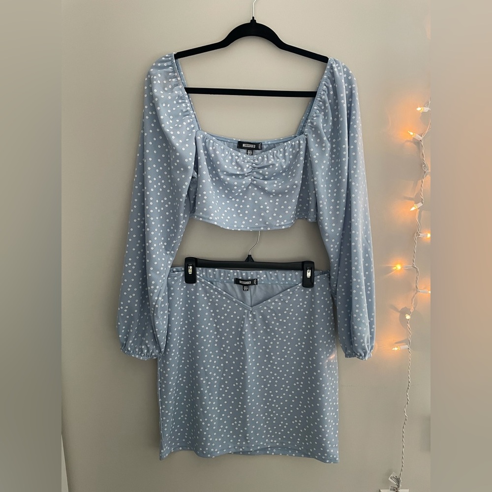 Blue and white two-piece summer set.